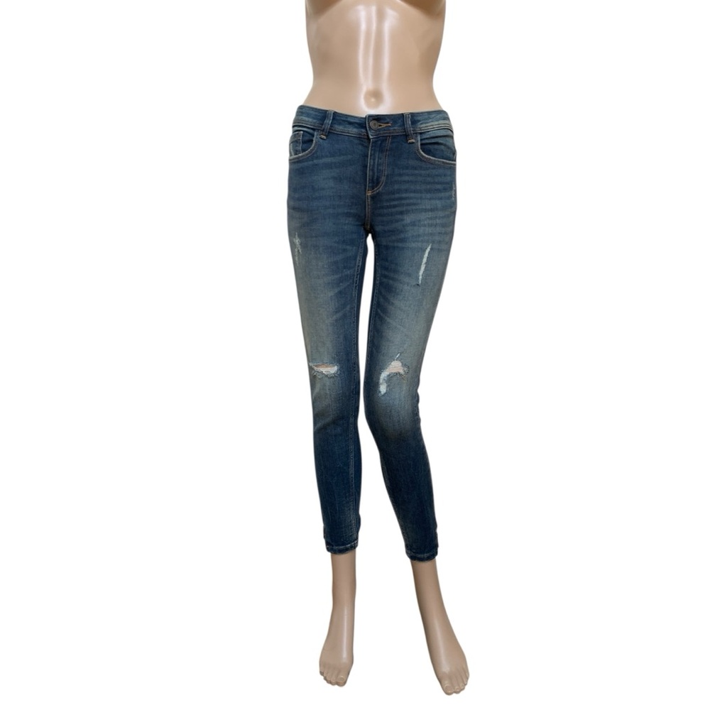 Zara woman basic slightly distressed mid rise skinny jeans, 2